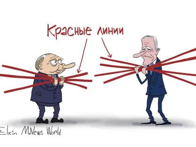 Путин, Байден и "красные линии". Карикатура С.Елкина: M.News World, t.me/elkincartoon